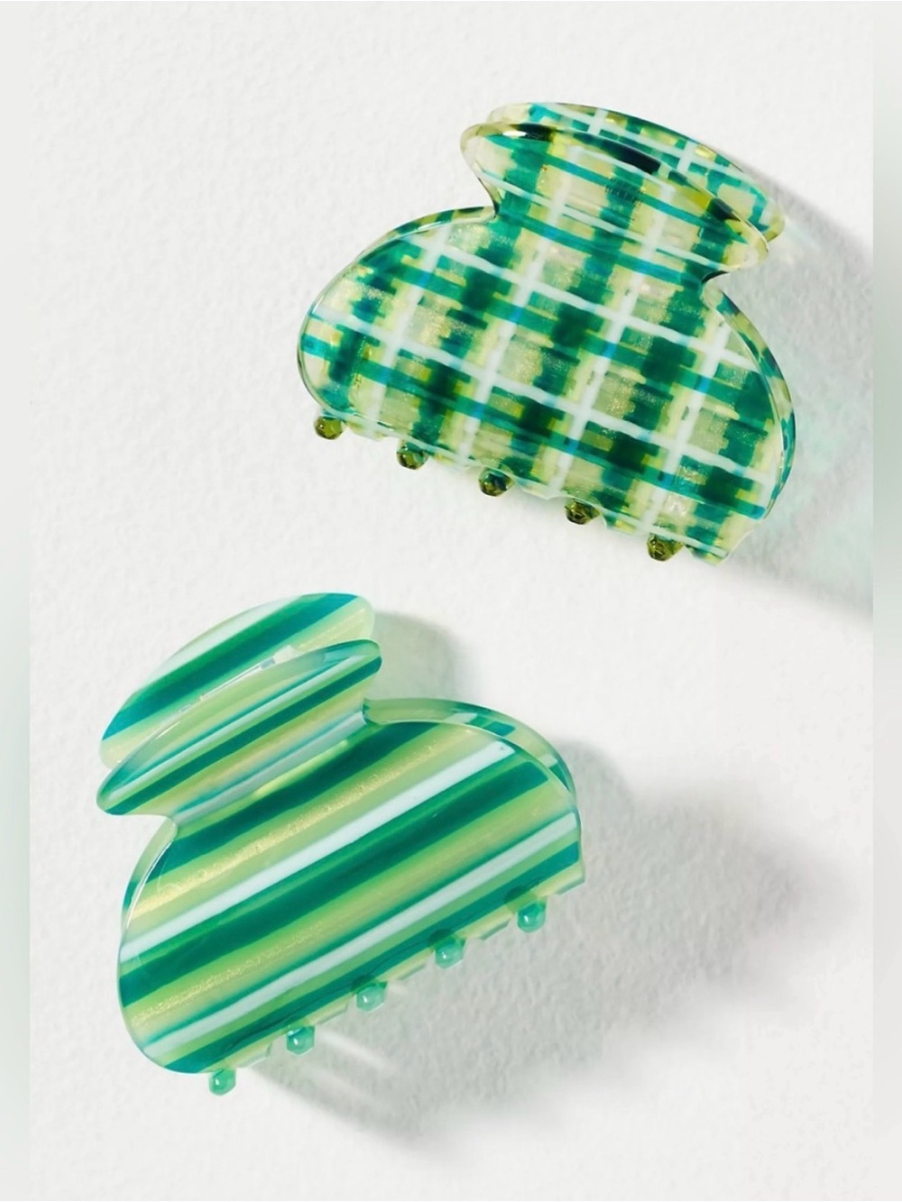 Anthropologie Green Patterned Acrylic Hair Claw Clips - 2 Pack